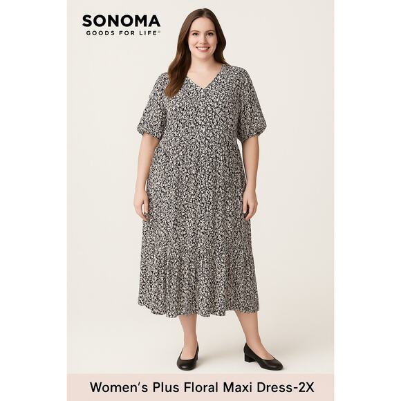 Sonoma Goods for Life Women’s Plus Floral Linen Blend Maxi Dress Size 2X - Picture 1 of 9